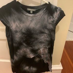 Black and grey tie dye cropped front shirt